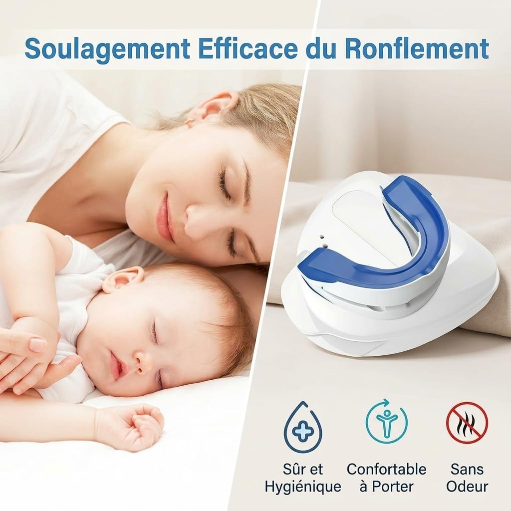 Silence dès la 1ère Nuit Dispositif anti-ronflement pour Hommes et Femmes dents améliore la respiration pendant,Compact et léger, il peut être transporté avec vous. protège-dents sportif, correcteur d