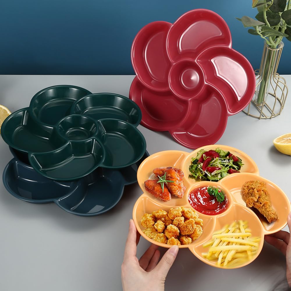 GYSRXS 3 Pièces Assiettes à Goûter à Compartiments Plateaux à 5 Compartiments En Plastique Assiette Dessert Réutilisable Pour Bonbons Collations Desserts(Blanc