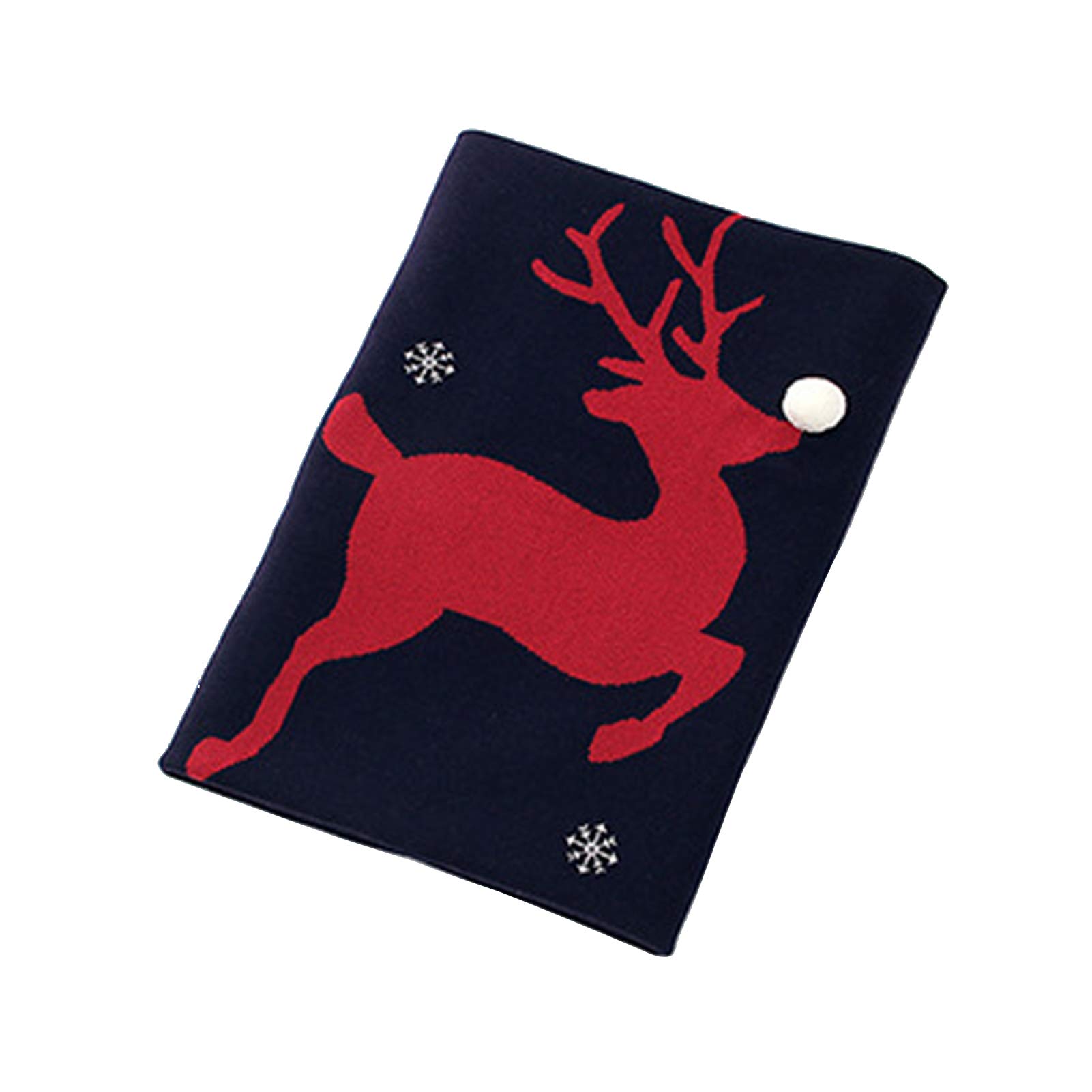 Cotton Thread Knit Blanket, Christmas Reindeer Warm Blanket for Sofa Bed Recliner, Living Room Bedroom Decor, 31.5x39.4 inch,Blue