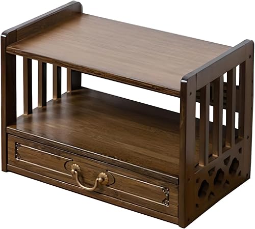 Miniatura 5 de Mesa de altar de meditación para espiritual, mesa de puja con cajón, perfecta para oraciones, adivinación, adoración o muebles de bambú para mostrar