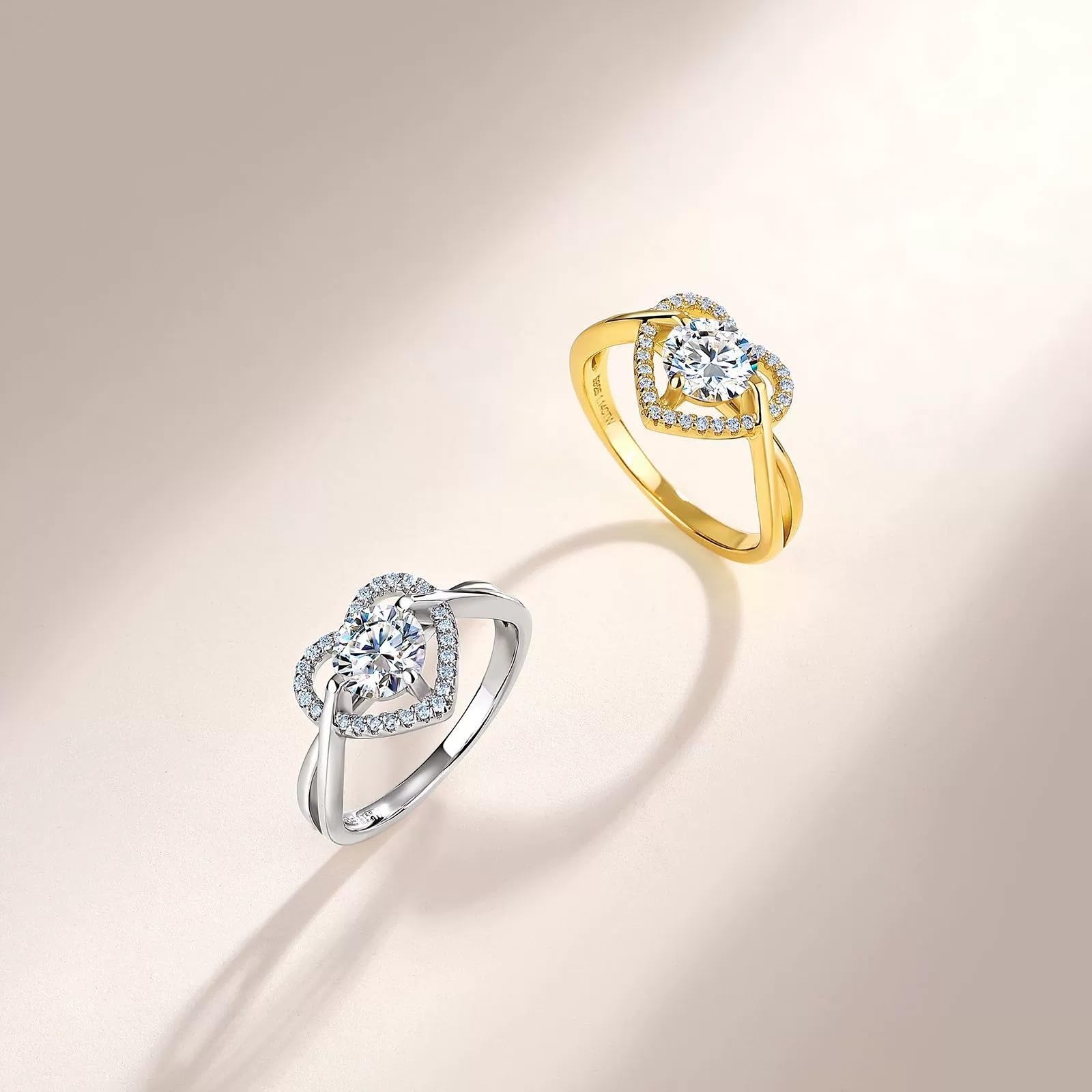 Moissanite srebrny pierścionek dla kobiet serce w kratkę krzyż do układania w stosy obrączka zaręczynowa rocznica S925 pierścionek przyrzeczenia