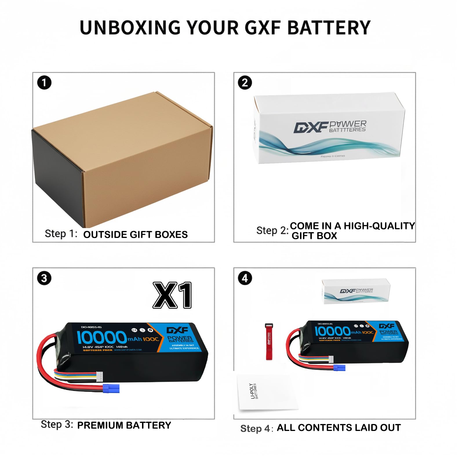 DXF 1 confezioni 4S Lipo Batteria 10000mAh 14.8V 100C Custodia morbida RC Batteria EC5 Connettore con piastre metalliche per RC Auto Camion Carro Armato Modelli da corsa