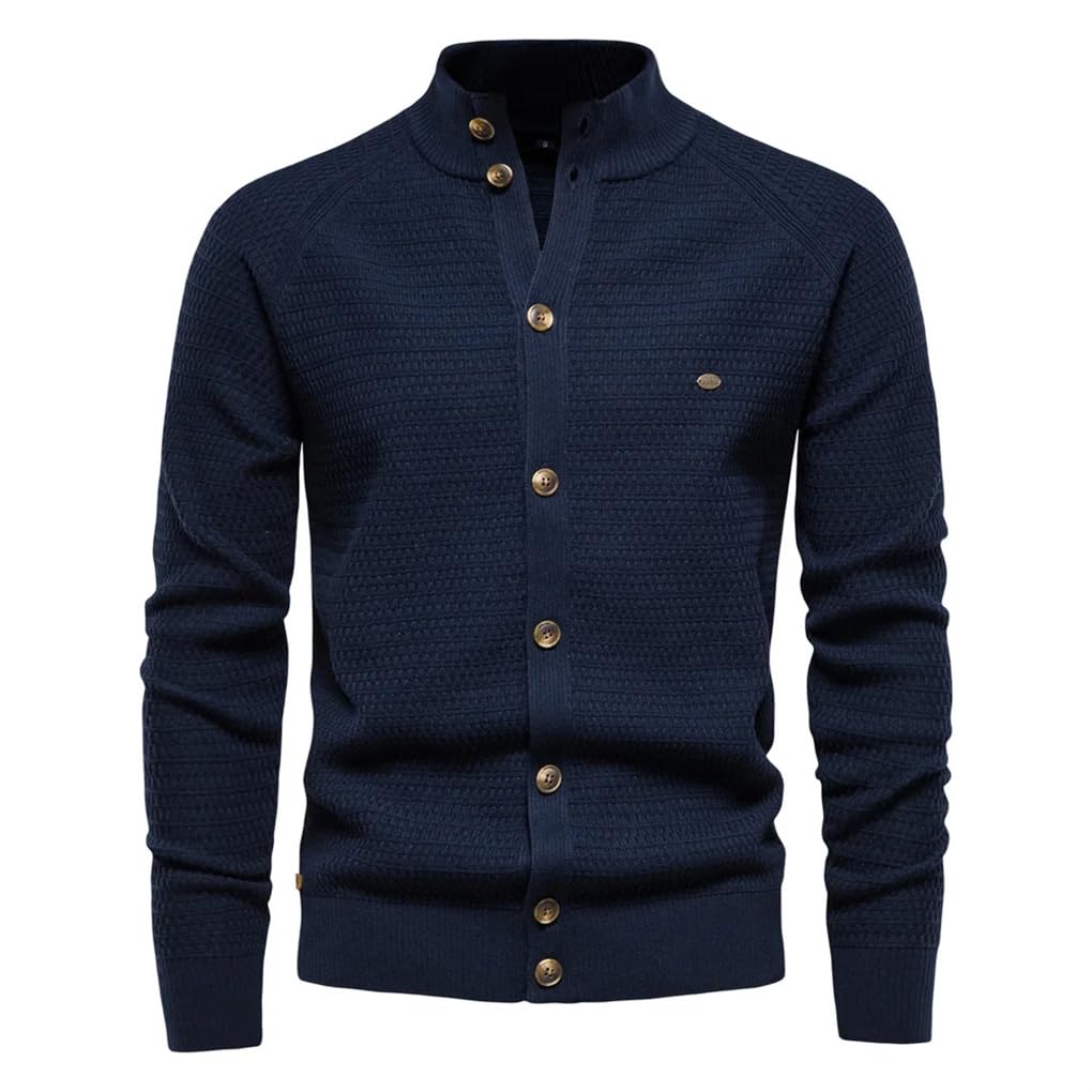Suéter de punto de manga larga con cuello alto para hombre, abrigo casual de negocios