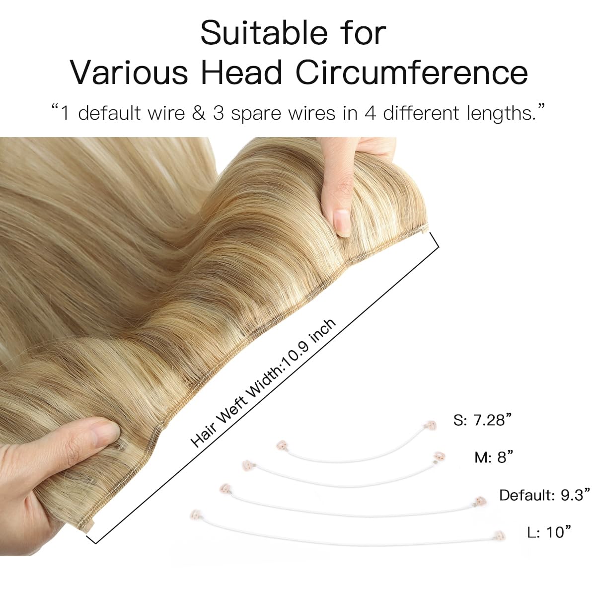 hotbanana Extension Capelli Veri con Filo Invisibile, 45cm 95g Biondo Chiaro con Riflessi Biondi Dorati Capelli Umani Remy Lisci, Invisible Wire Hair Extensions, Extension in Capelli Veri
