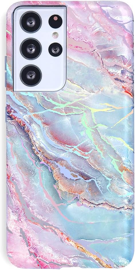 VELVET CAVIAR Compatible with Samsung Galaxy S21 Ultra Case Marble [8ft Drop Tested] w/Microfiber Lining - Cute Protective Phone Cases for Women (Holographic Pink Blue)
