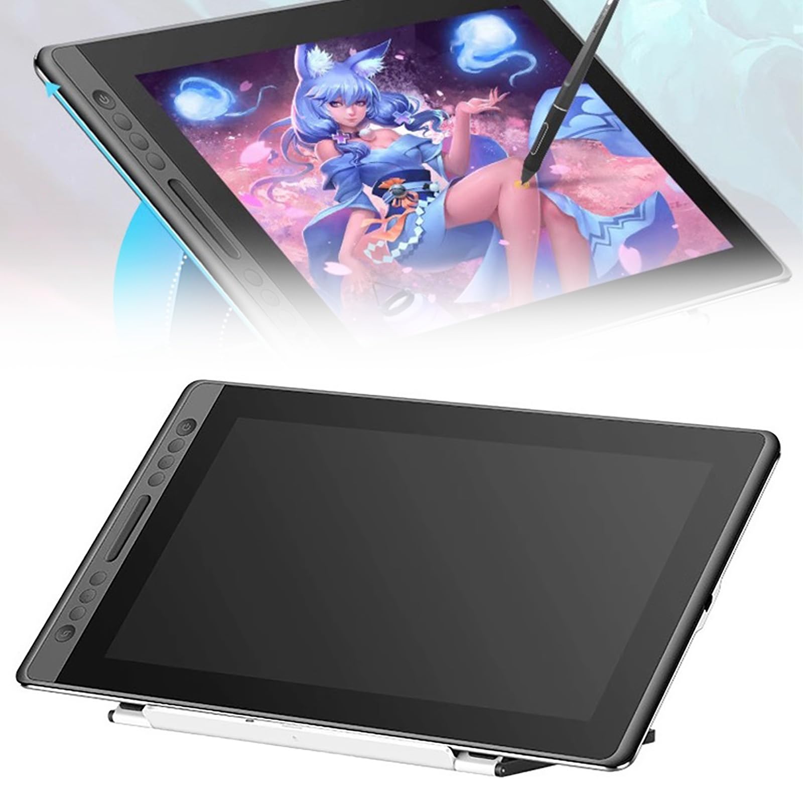 120% SRGB W Pełni Laminowany Tablet Graficzny Z Ekranem, Rysikiem Zero Gap, 15.6 Cala+5080 Rozdzielczości Odczytu I Pisania+Czujnik Nachylenia+Wykrywanie Wysokości 10MM+Składana Podstawka,Metallic