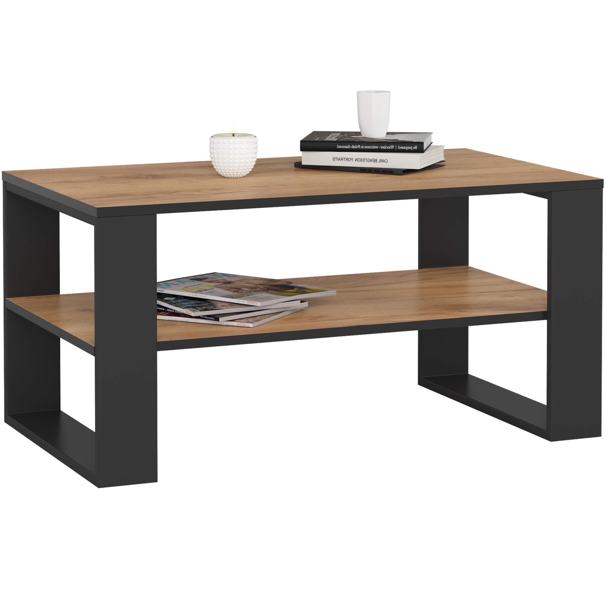 AKORD | Tavolino da Salotto in Legno - ALEX | Tavolo da Caffè con gambe un Ripiano | Coffee Table | Tavolini Basso Moderno | Arredamento Casa | 92 x 45 x 53 cm | Rovere Artigianale & Nero
