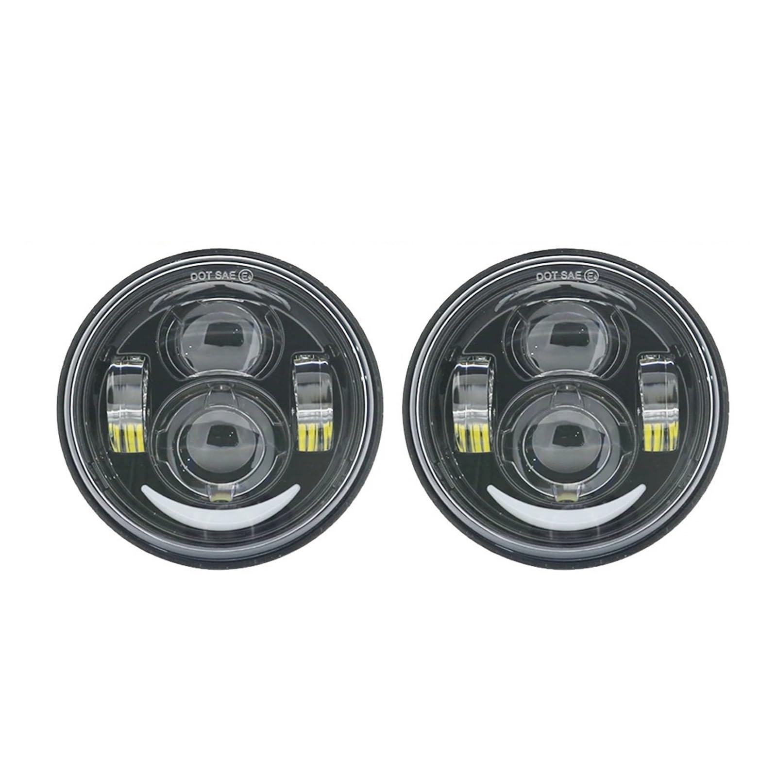 Phares Doubles À LED Pour Dyna Fat Bob 4,5 Pouces Avec Feux De Jour 4,65 Pouces H4 Optique De Moto Ronde(Black With DRL)