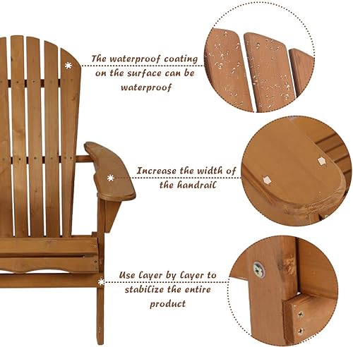 Miniatura 5 de Dkeli Adirondack - Silla de patio al aire libre, plegable, resistente a la intemperie, con brazos, silla reclinable de madera maciza para hoguera,
