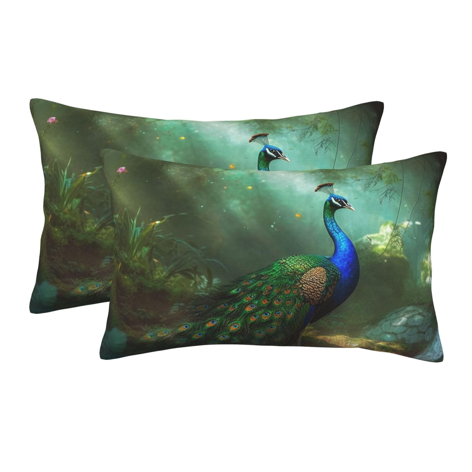 2 Pack Standard Size Pillow Cases for Hair and Skin Soft Breathable Pillow Case Covers with Hidden Zipper Peacock Pillowcase 16"x24" Pillow Cover for Sleeping Gift