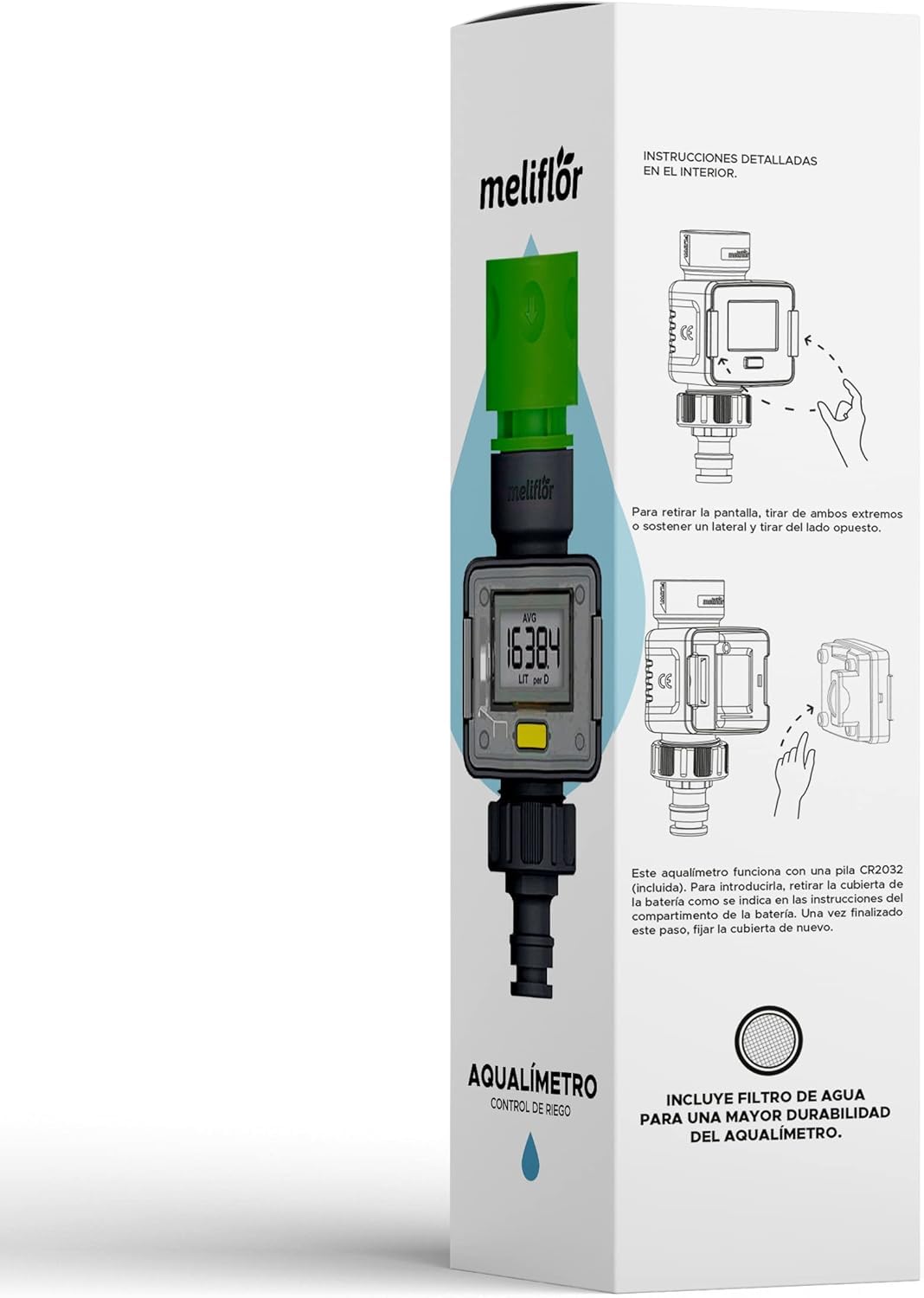 Aqualimetro (Control de Riego) Valor expresado en litros o Galones.Varios Modos de Funcionamiento-Flujo, Consumo, Media y Total. Incluye Filtro de Malla para Evitar Atascos