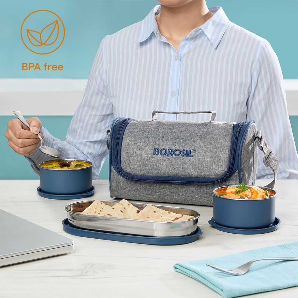 Borosil Steel Lunch Box - Fresh Meals On The Go -6 Borosil Steel Lunch Box - Fresh Meals On The Go -6