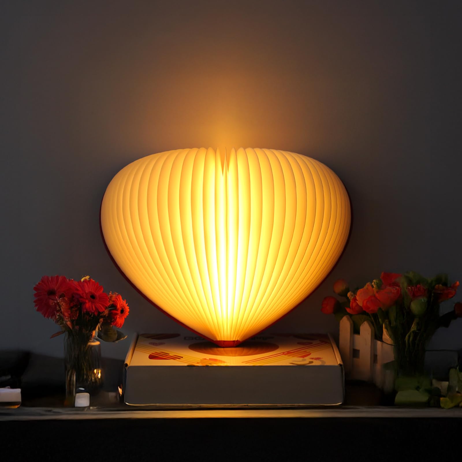 JTT Book Lamp, Upgraded Heart Lamp 4 Colors Novelty Lighting 360° Folding Blue/Green/Orange/Red and Changing Led Lights Paper Lantern for Desk, Room, Library Decor Book Light for Women and Men