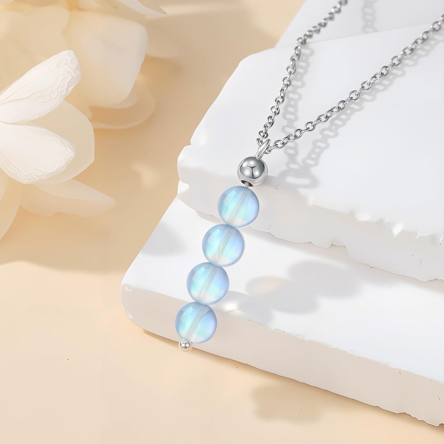 925 Sterling Silver Ball Shape Moonstone/Turquoise Pendant Necklace, 925 Silver Necklace Jewelry Gifts for Women, with 18+2inch Chain - Image 3
