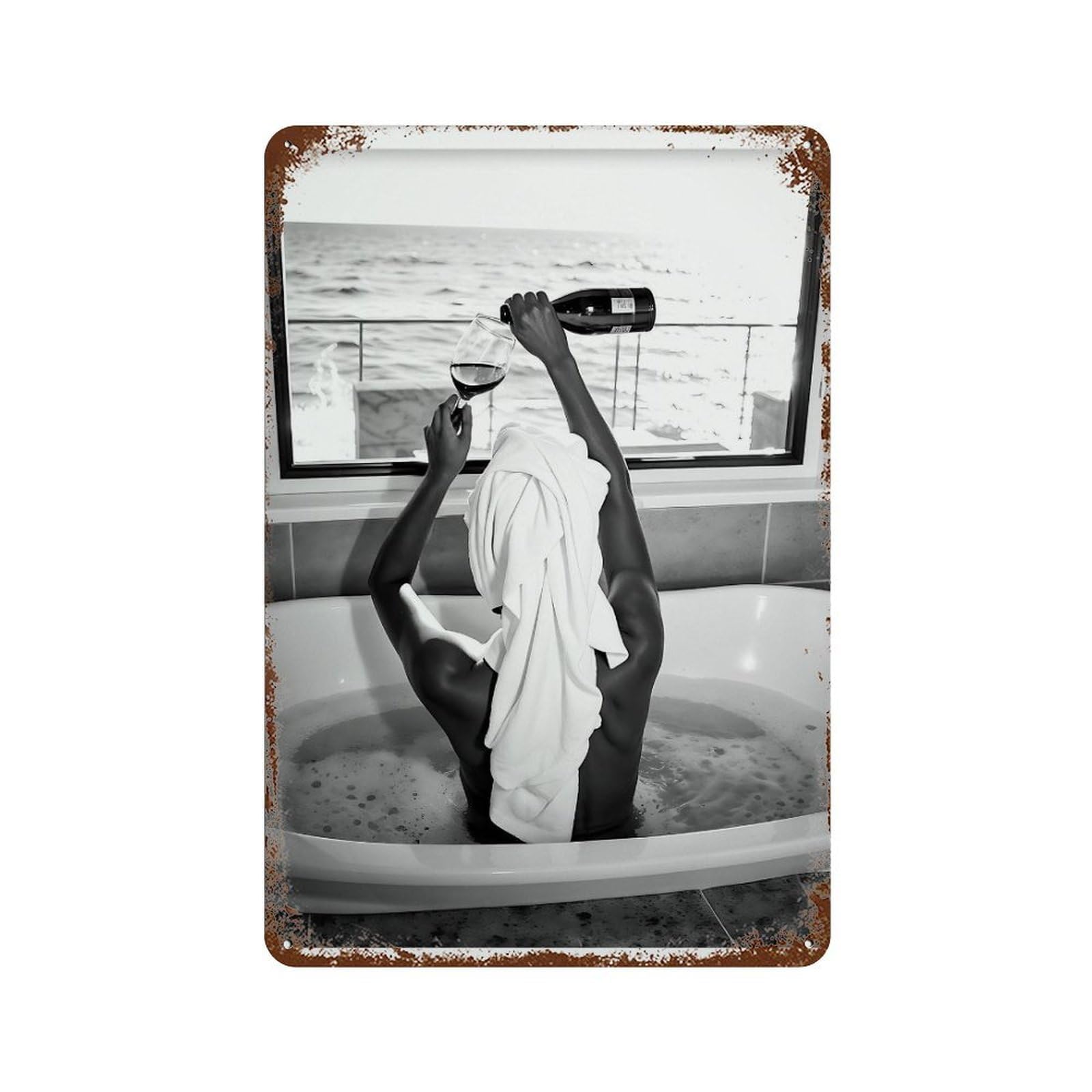 xiaoxiaoshen Woman Drinking Wine in Bathtub Poster, Wall Decor Art Metal Tin Poster Modern Home Decor Art Home Bar Shop Decorations Vintage Sign 30x20cm