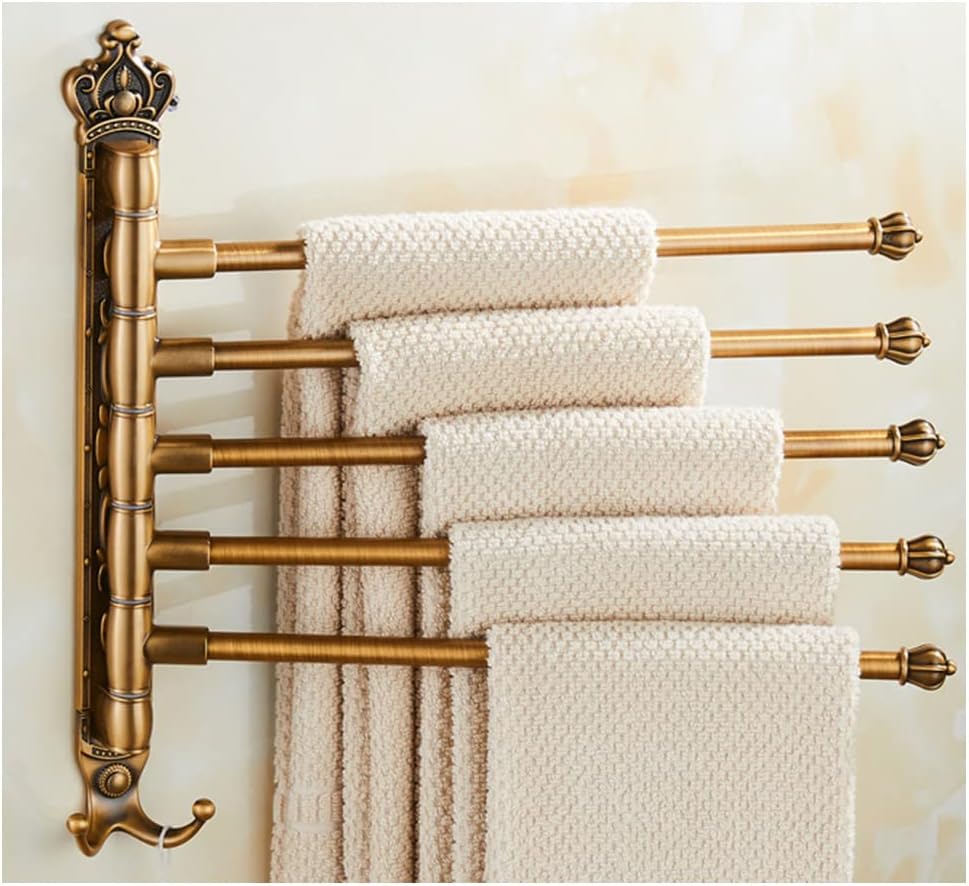 Vintage Swing Out Towel Racks Bars for Bathroom Holder Wall Mounted Swivel Towel Rail,Premium Alloy Folding Arm Swivel Towel Bar Holder Storage Organizer Bronze 5Bars