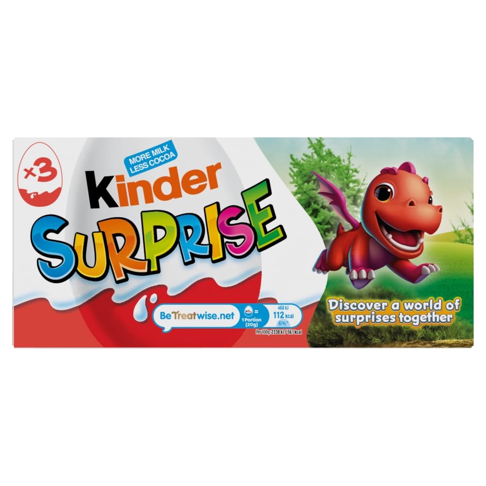 Kinder Milk Chocolate Eggs with Surprise Toys, 60g