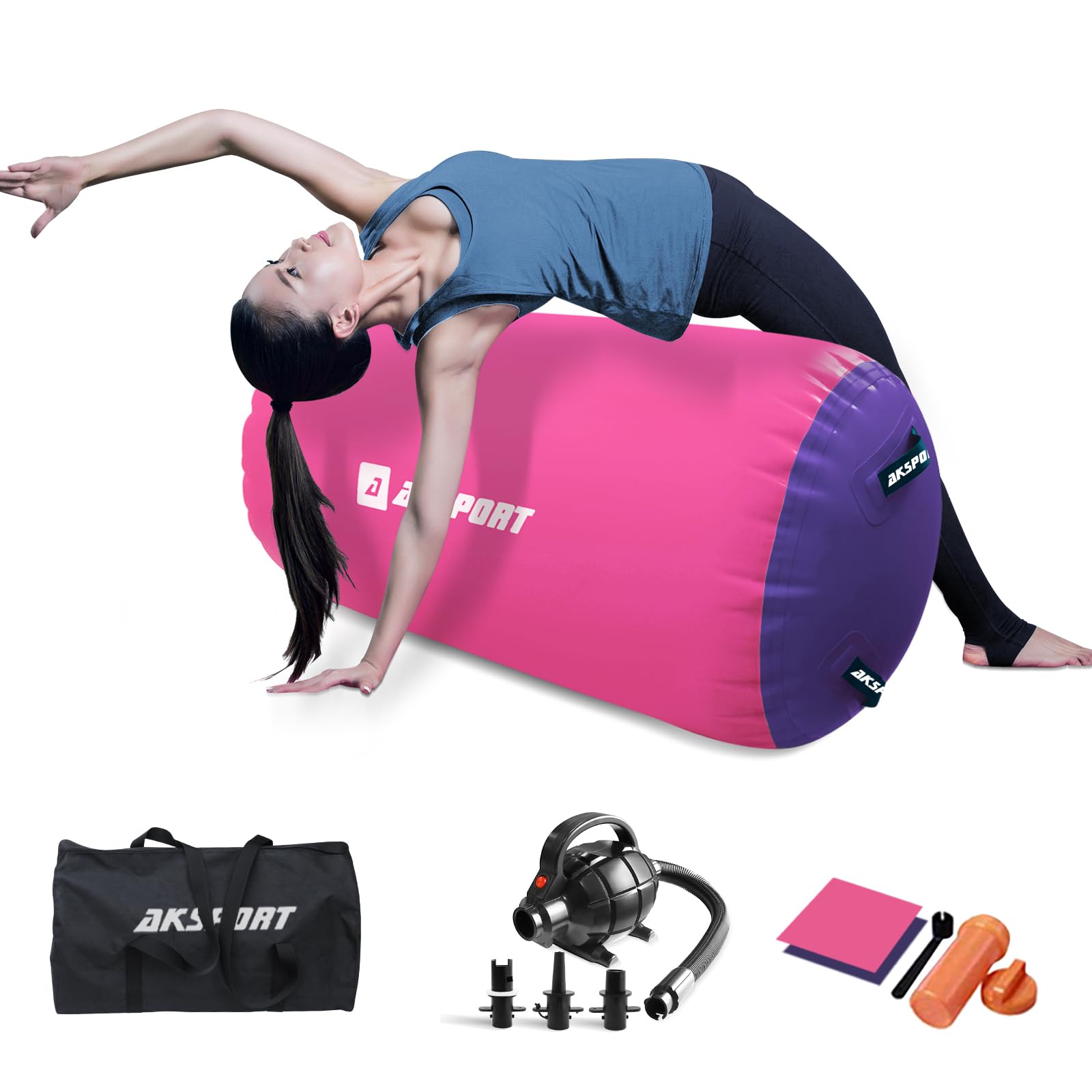 AKSPORT Air Roll Ginnastica Artistica Rullo d'aria da ginnastica con pompa ad aria per uso domestico/yoga/cheerleading/tumbling/back walkover