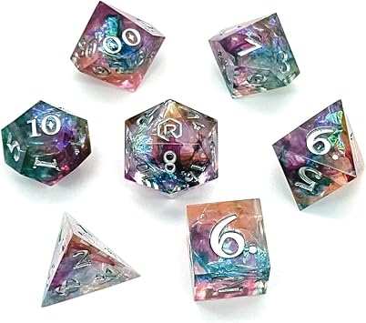 Rollacrit Sharp Edge Resin Dice Set, Galactic Day - 7 Piece Custom RPG Polyhedral Dice