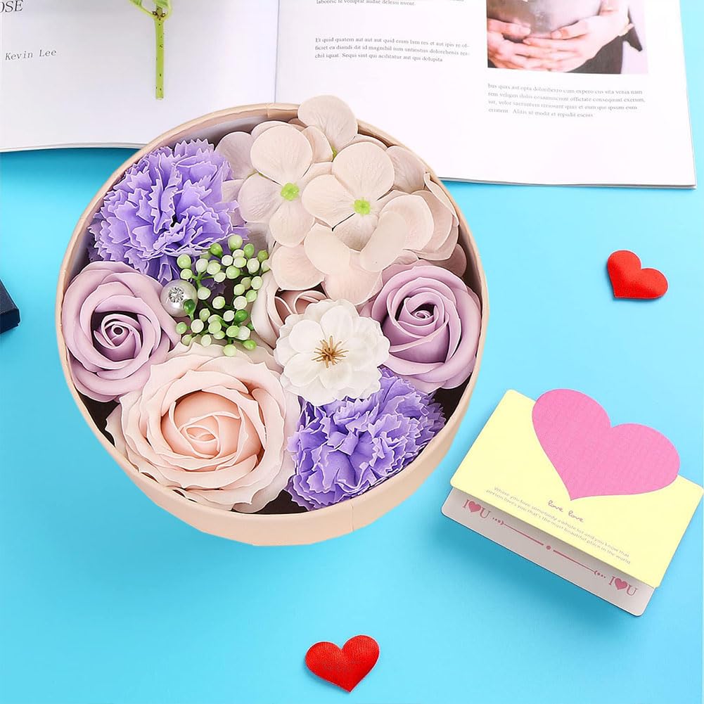 Handgefertigte Violette Seifenrosen im Geschenkkarton – Luxus Seifenblume mit Rosenduft, künstliche Rosenblüte als Badezusatz & Dekoration für Valentinstag, Muttertag, Jahrestag