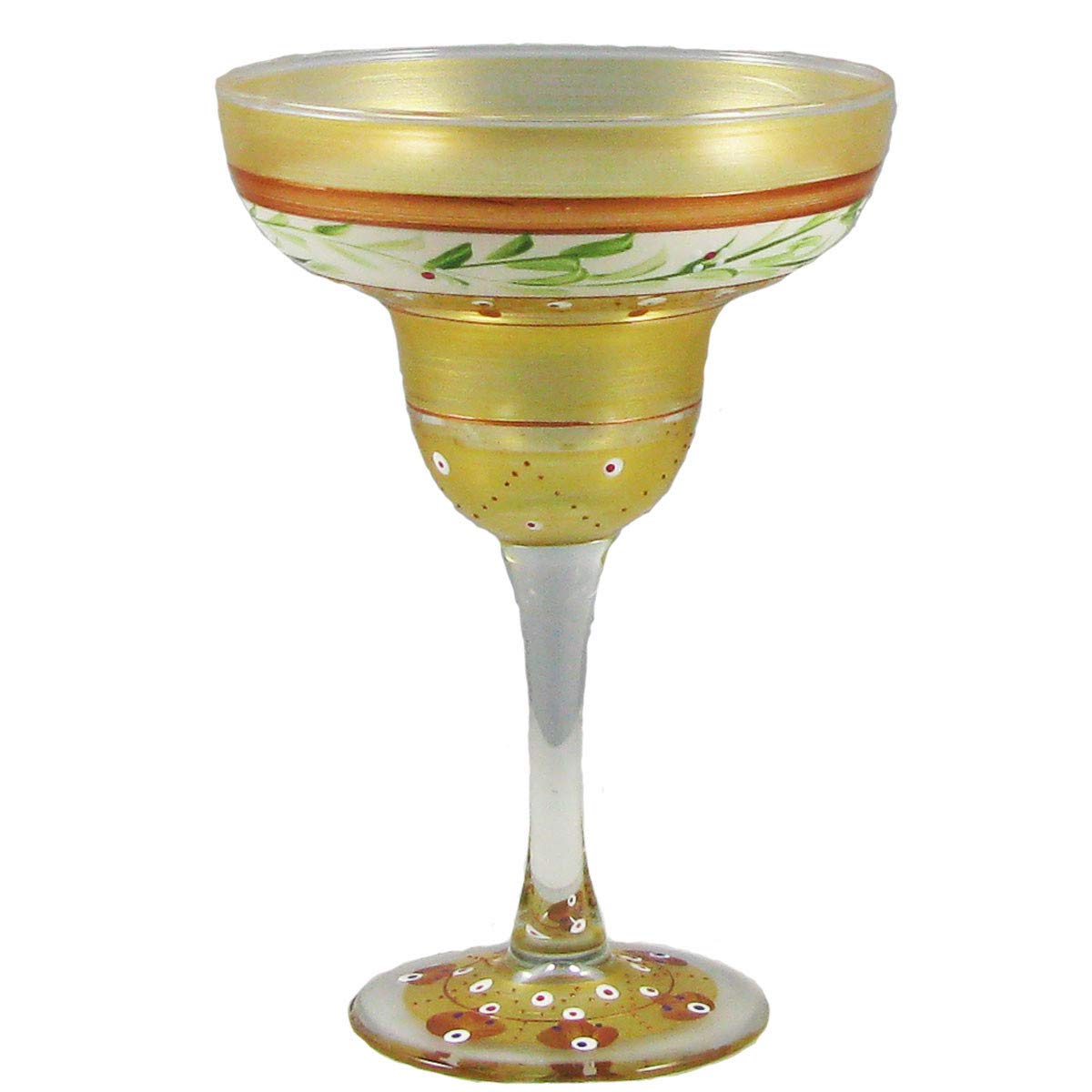 Crafted Creations Set of 2 Gold Mosaic Garland Hand Painted Margarita Drinking Glasses 7