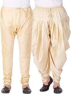 vastramay Men's Gold Silk Blend Pyjama and Cowl Dhoti Combo (VASMPGOnMCDGO_38)-picture-27
