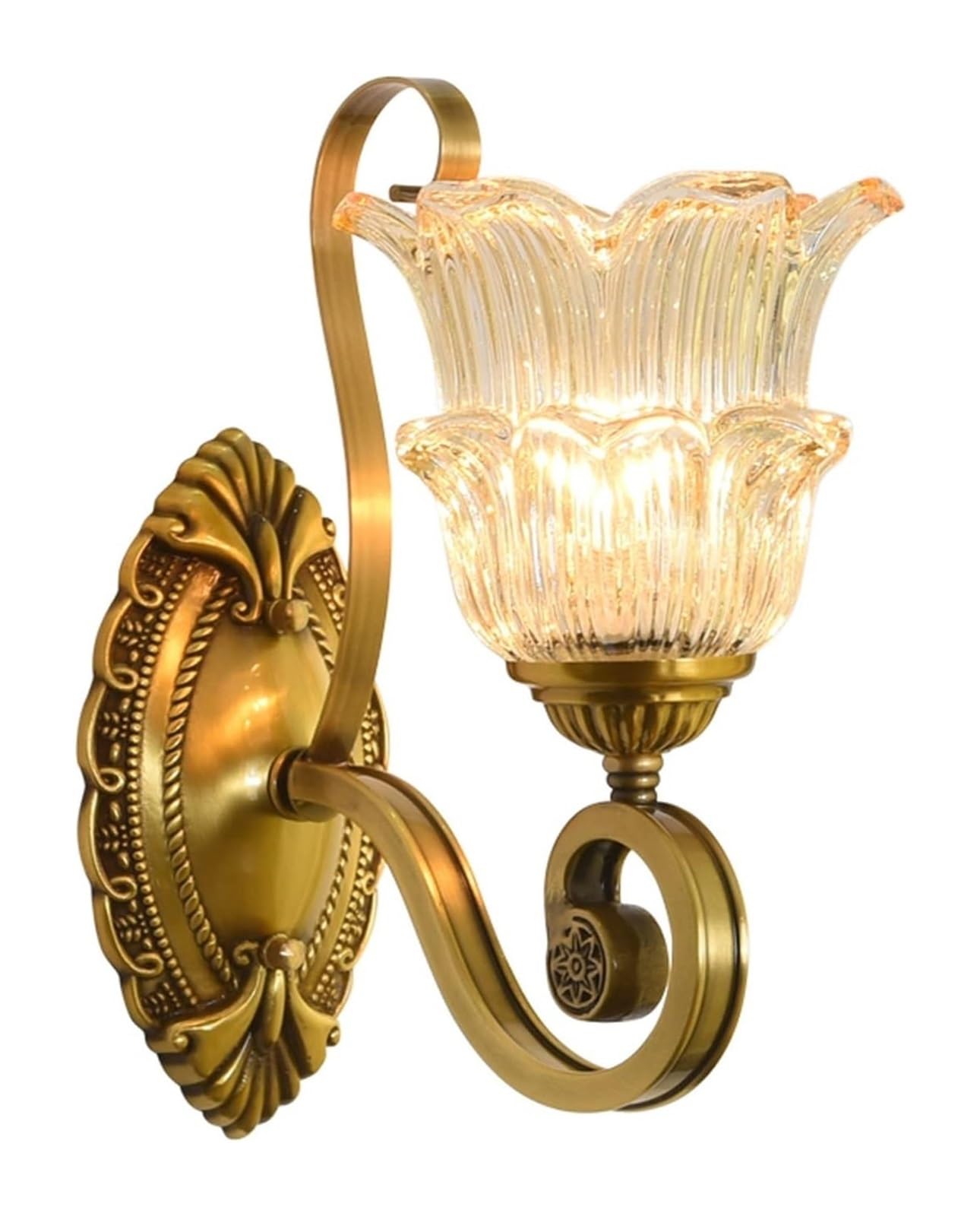 ASerZenith Copper Retro Wall Lamp Glass Lampshade Indoor Wall Concise Bedside Wall Sconce Decorative Compatible With Home Porch Terrace Garage Lamp
