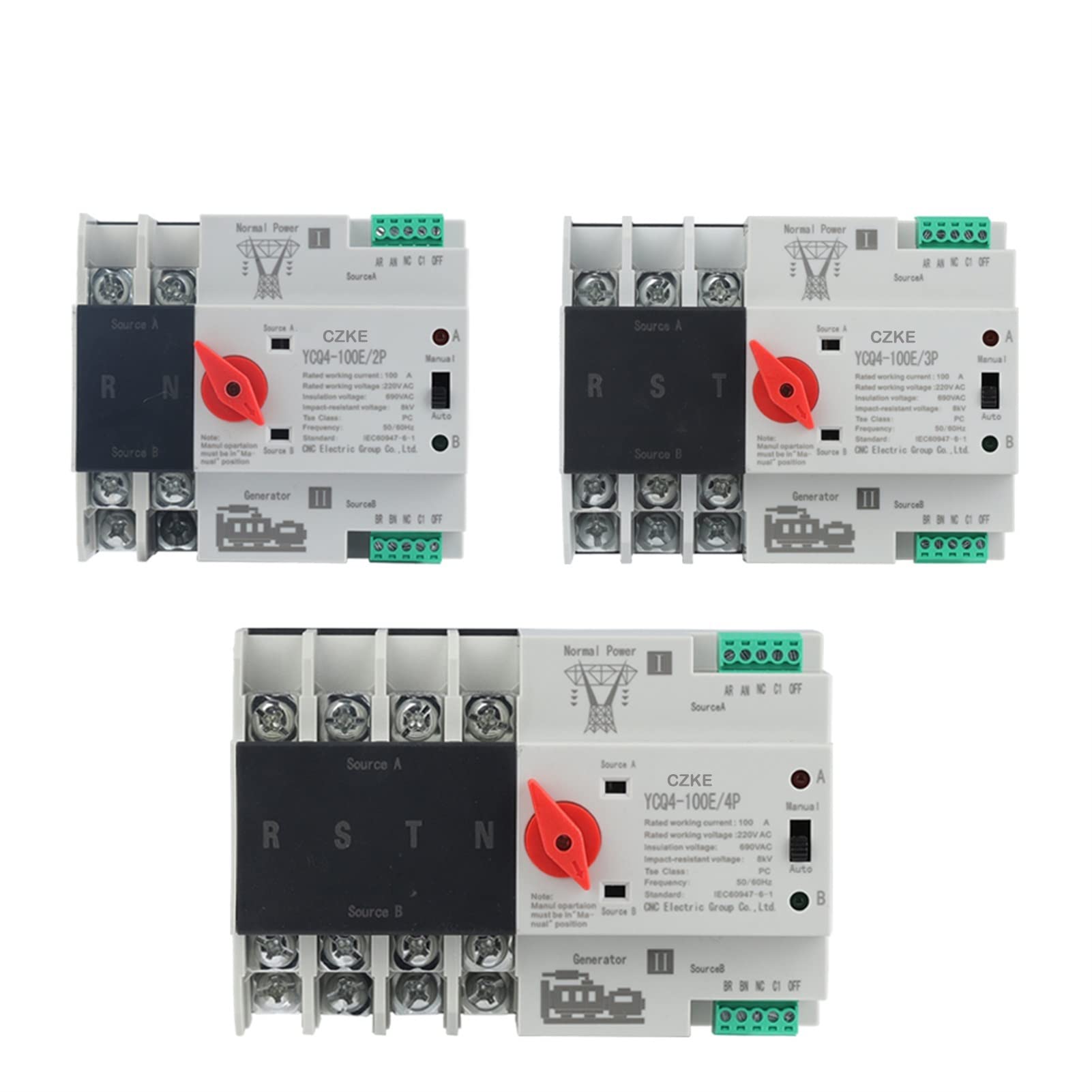 EAMOM YCQ4-100E Series 2P 3P 4P Din Rail ATS Dual Power Automatic Transfer Switch Electrical Selector Switches Uninterrupted Power (Color : 4P, Size : 100A)