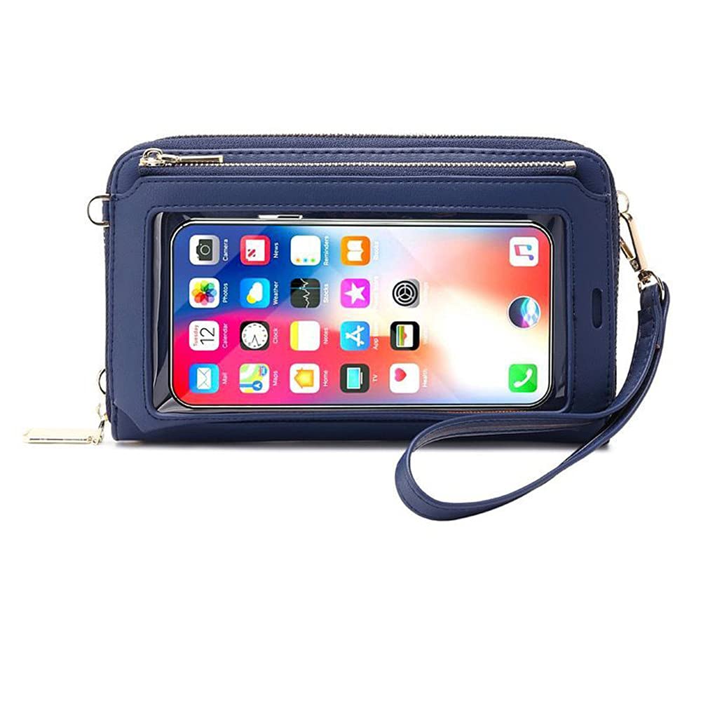 Kimwing Cellphone Purse Case Bag with Touch Screen Window Crossbody for iPhone 12 Pro Max/Samsung Galaxy S20 FE/Note 20 / S21 Plus S20+ / A11 A10S A32 A51 A52 A10 A20 A50 Note 10 Plus S9+ (Blue)