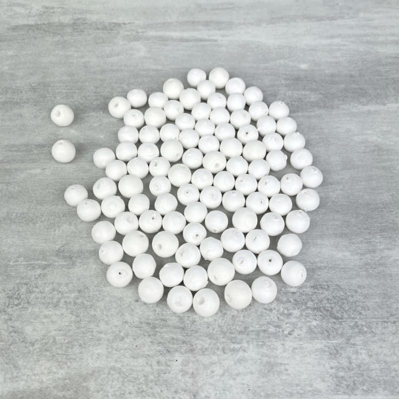 Lot de 100 Boules de 1 cm en ouate de Cellulose, Billes Blanches en Coton compressé de 10 mm avec Trou