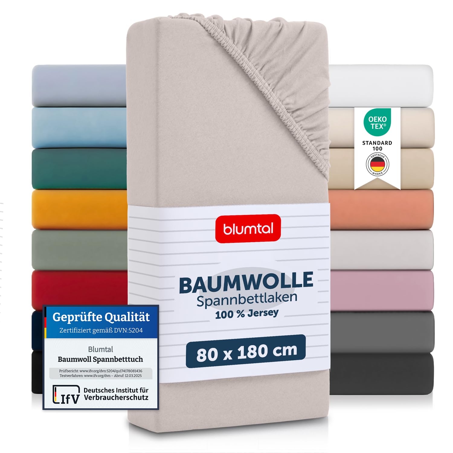 Blumtal® Baumwollspannbettlaken 80x160-180 cm Basics Jersey - Kinderbett 80x160 - Oeko-TEX zertifiziert