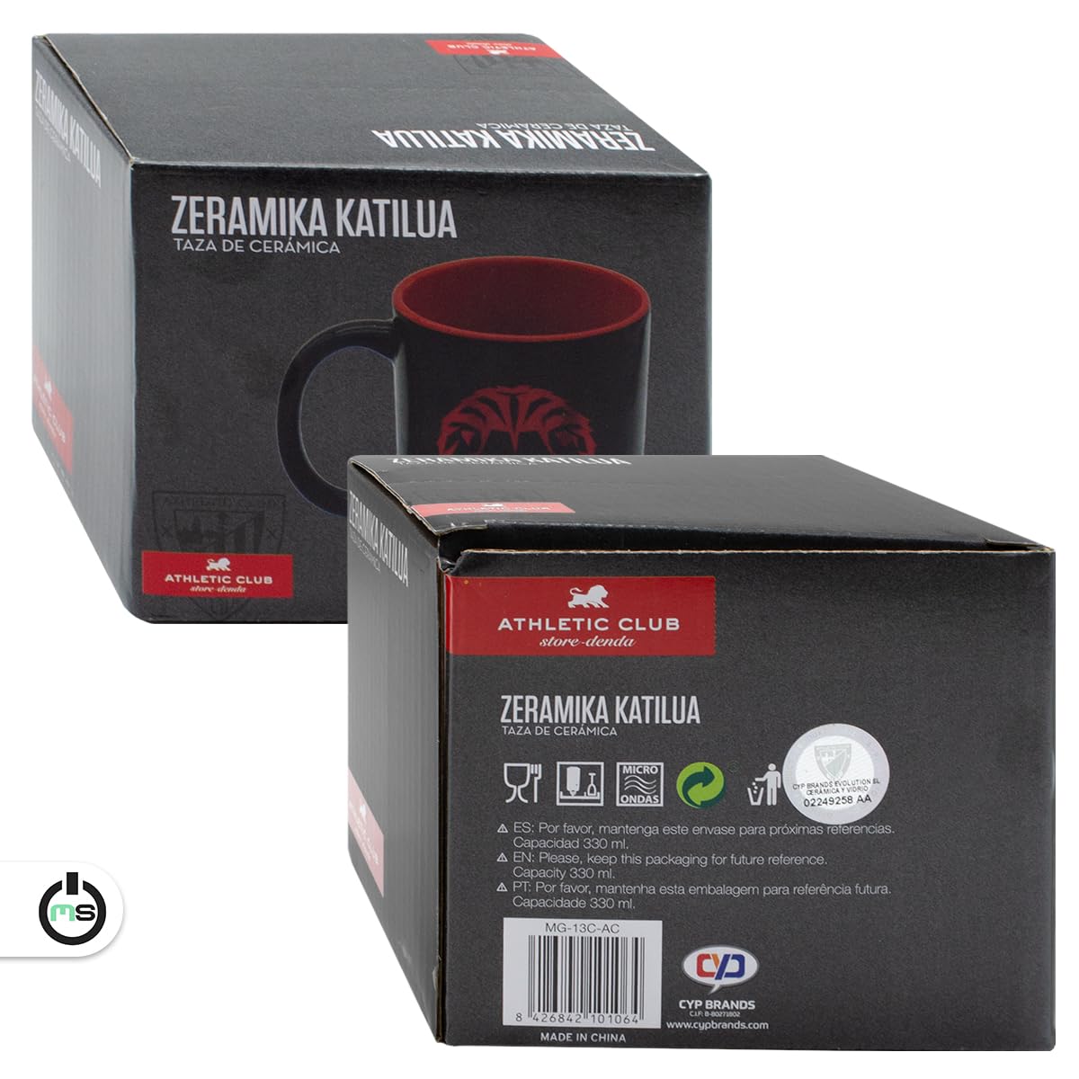 ms móvil shop Taza Cerámica Athletic Club Bilbao 330 ml – Diseño León – Producto Oficial en Caja Regalo – Apta Microondas y Lavavajillas – Ideal para Desayuno, Oficina o Regalo para Aficionados