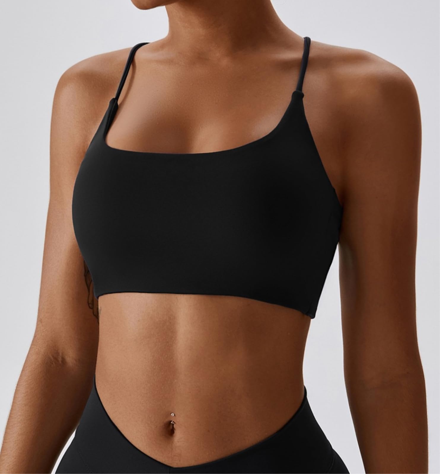 CHENSHI Sujetador Deportivo Mujer Mujeres Fitness Sport Bra Top Gym Yoga Ropa Interior Atlética con Almohadilla De Pecho Cuello En U Correas Espagueti Belleza Cruzada-n-l