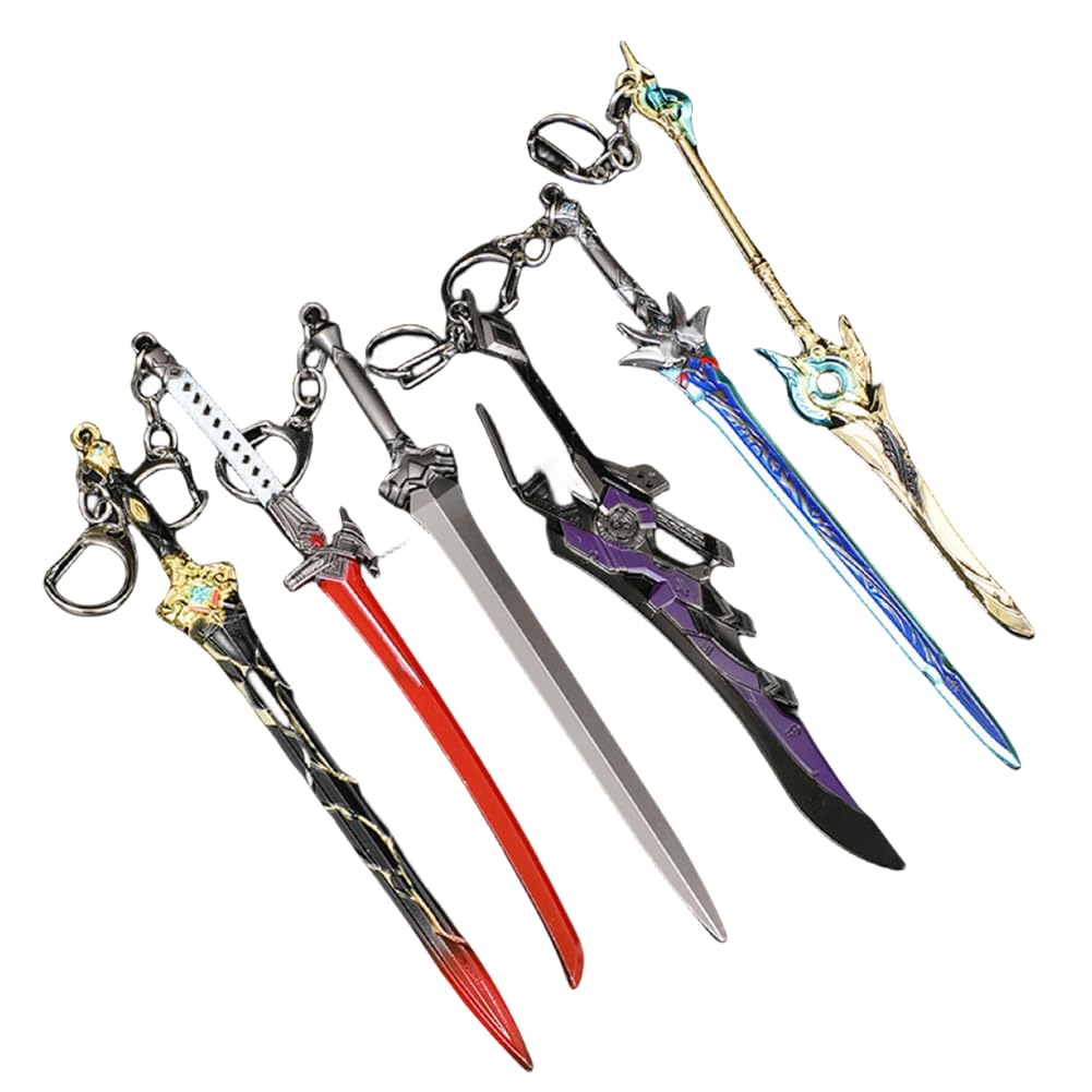 calfee Honkai Star Rail Sword Keychain, Anime Katana key chain Alloy weapon keychain, 15cm mini weapon sword keychain charm (6PCS)