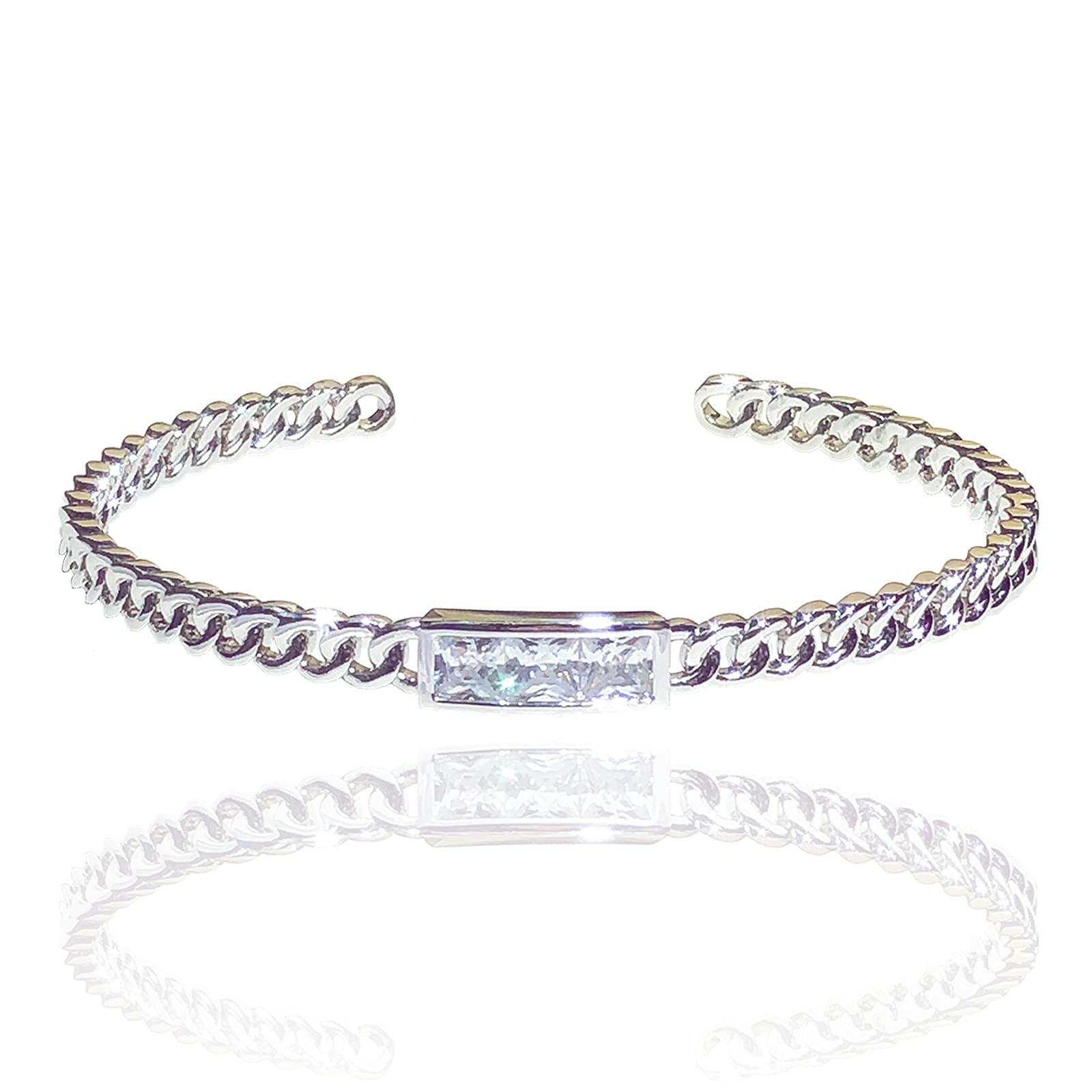 RFSRZ14K Gold Plated Rectangle Rhinestone Bangle Adjustable Charm Simple Chain Bracelet Gold Bracelets for Women