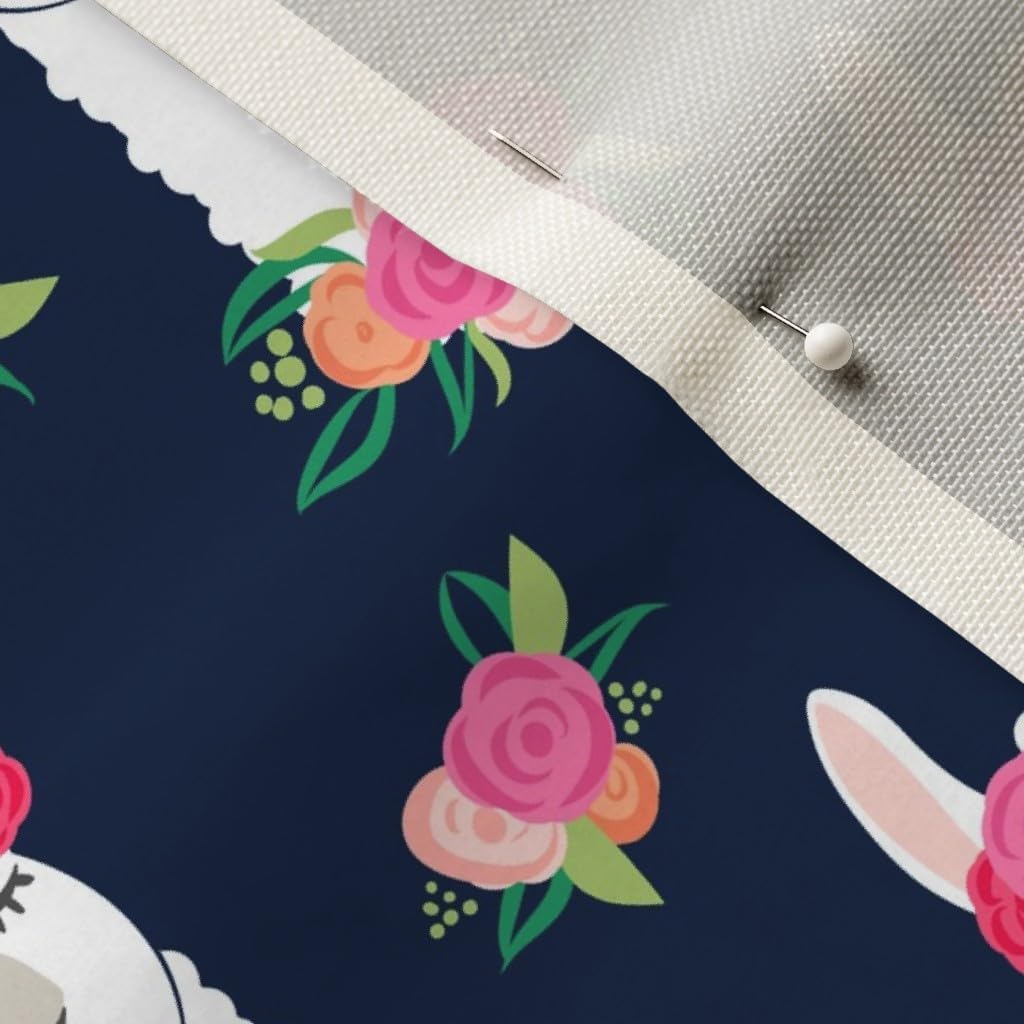 Spoonflower Fabric - Floral Llama Spring Colors Navy Alpaca Flowers Crown Printed on Upholstery Velvet Fabric Fat Quarter - Upholstery Home Decor Bottomweight Apparel