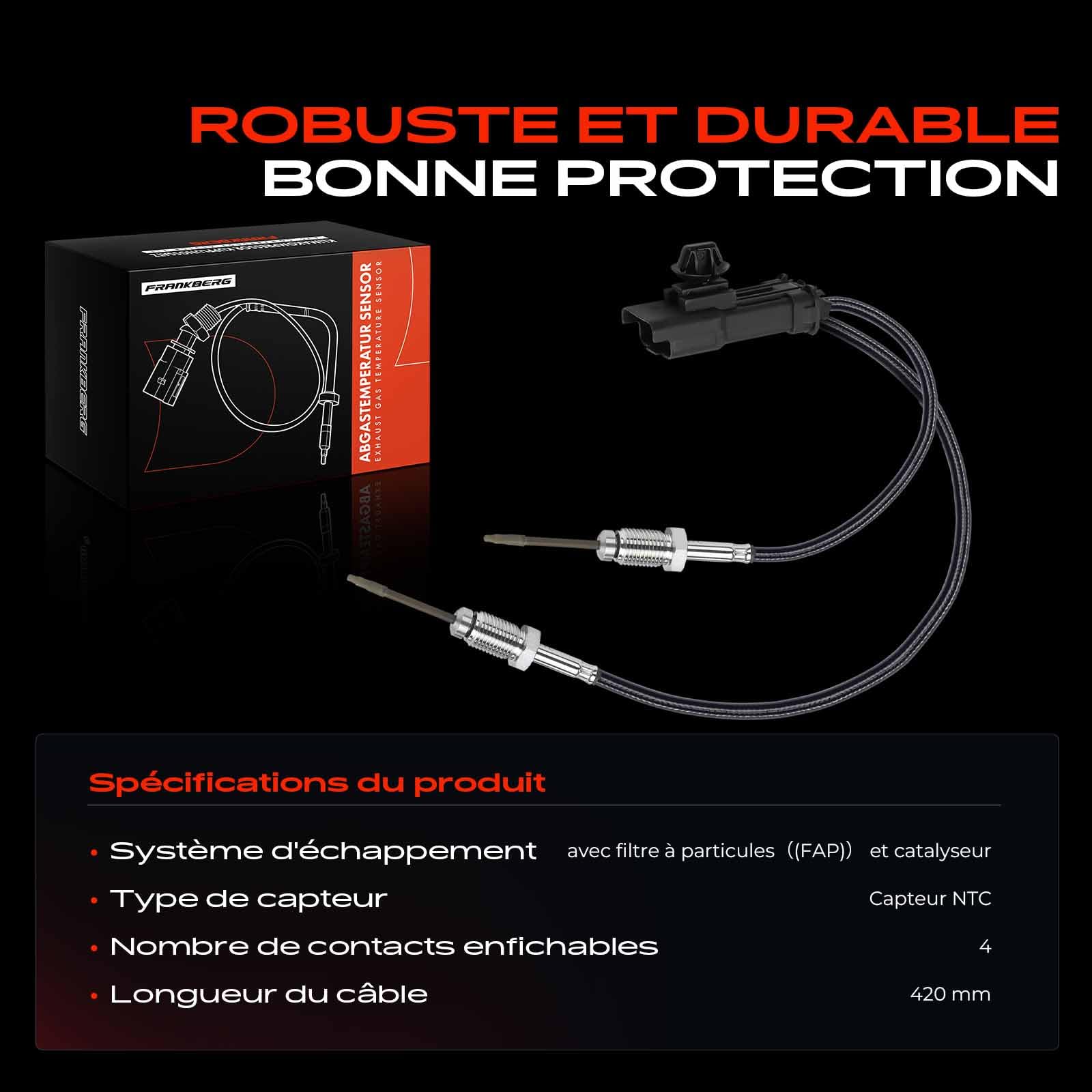 Frankberg Capteur de Température d'Échappement après Catalyseur 4-Pôles Compatible avec C3 III SX C4 II NC Berlingo B9 Expert Bus V 3008 SUV M4 MC MJ MR DS3 SA Jumpy Bus V Remplacer# 9678157880