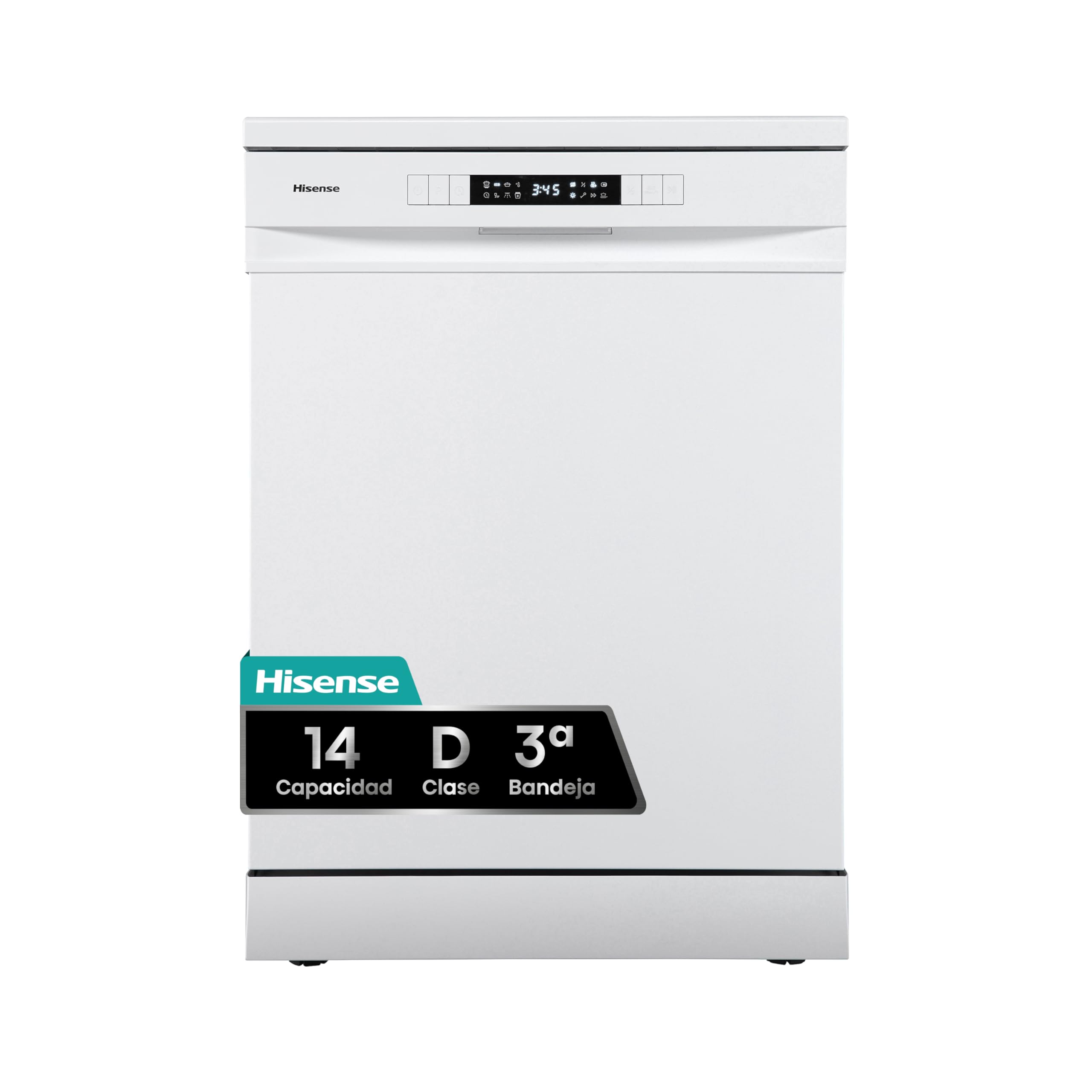 Hisense HS623D10W - Lavavajillas Independiente 60 cm, 3º Bandeja, Bajo consumo, 14 Cubiertos, 7 Programas, 47 dB con modo Lavado Rápido, Libre instalación, Blanco