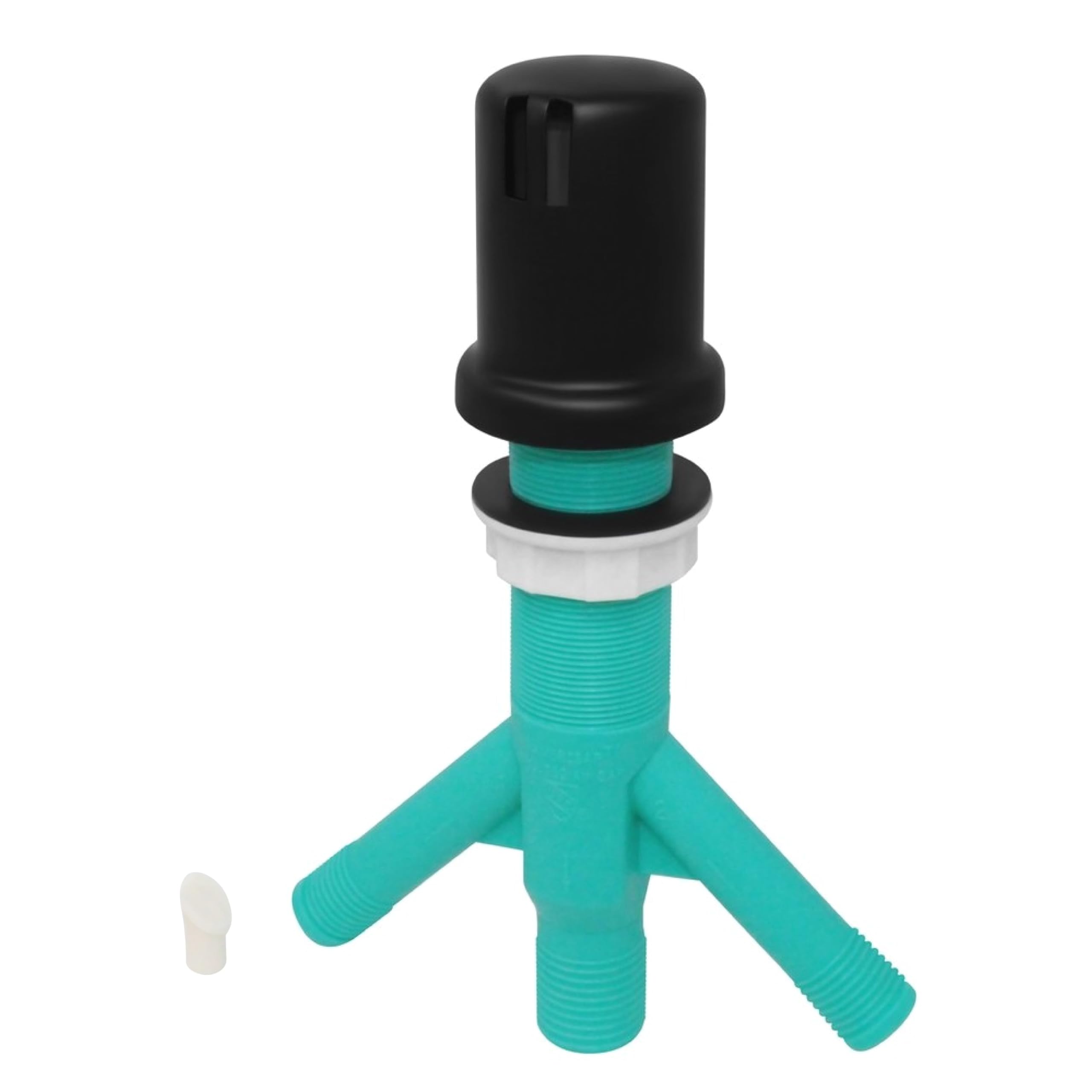 Dual Air Gap with Black Matte Brass Cap for Double Drawer or Two Separate Dishwashers with Skirted Cap and Extra Long Thread for Thick or Thin Countertops (AG200-504, AG200-X04, AMERIGAP)