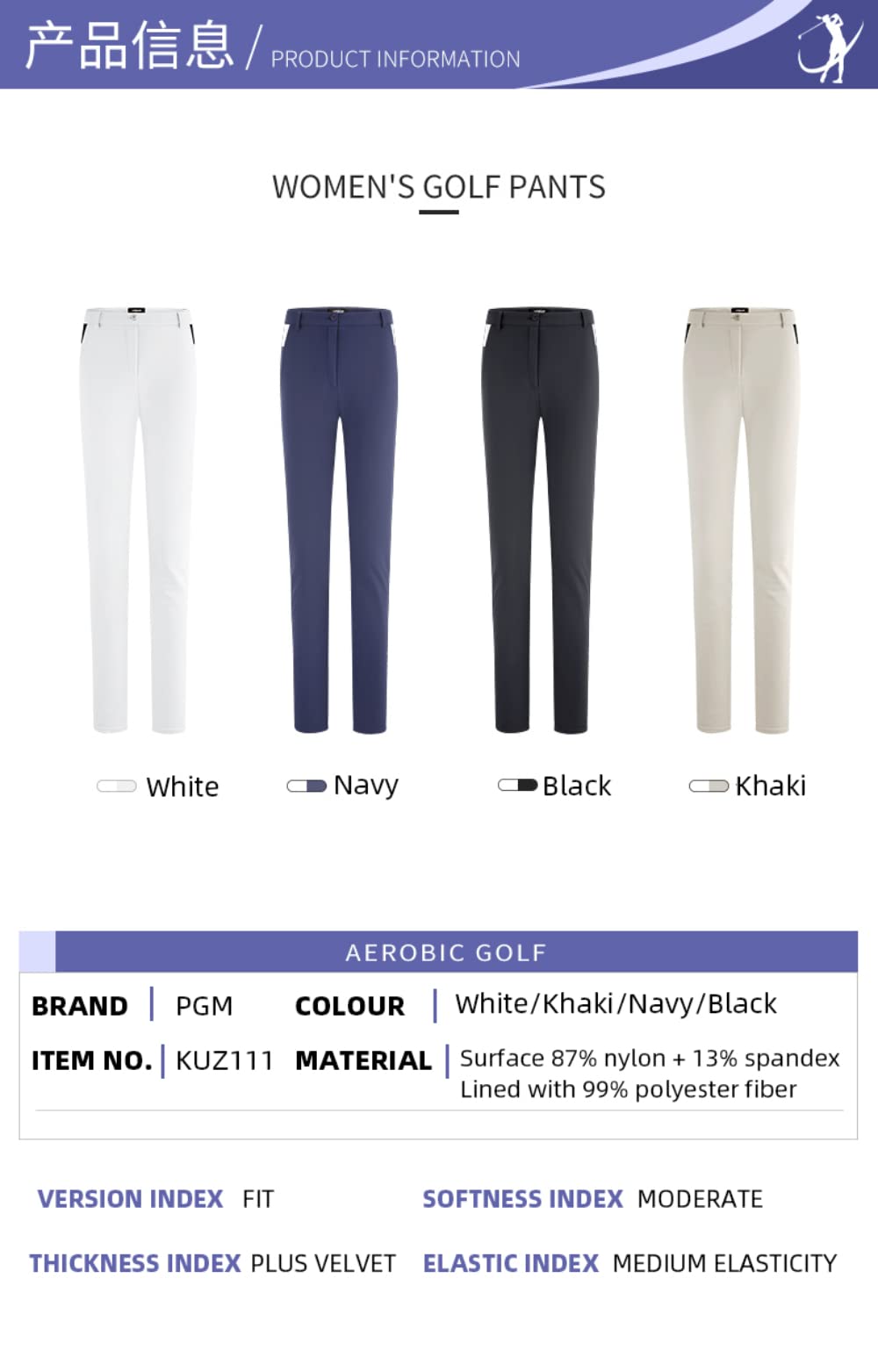 Pantalones de golf para mujer Otoño Invierno Forro Plus Terciopelo Pantalones cálidos Pantalones de golf impermeables Ropa deportiva