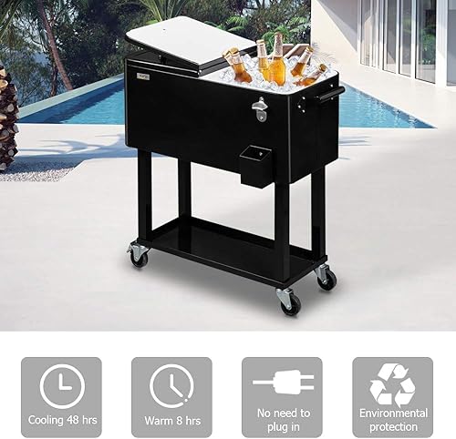 Miniatura 4 de VINGLI Carrito rodante de 80 cuartos de galón con ruedas, enfriador de bebidas portátil para bar, fiesta de patio, piscina, baúl de hielo con