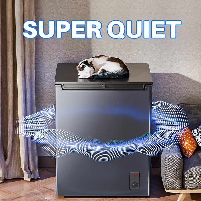 4.5 Cu. Ft. Chest Freezer, Top Door, Metal, Freestanding with Removable Basket, for Home Kitchen Office (BLACK, 4.5Cu.ft)