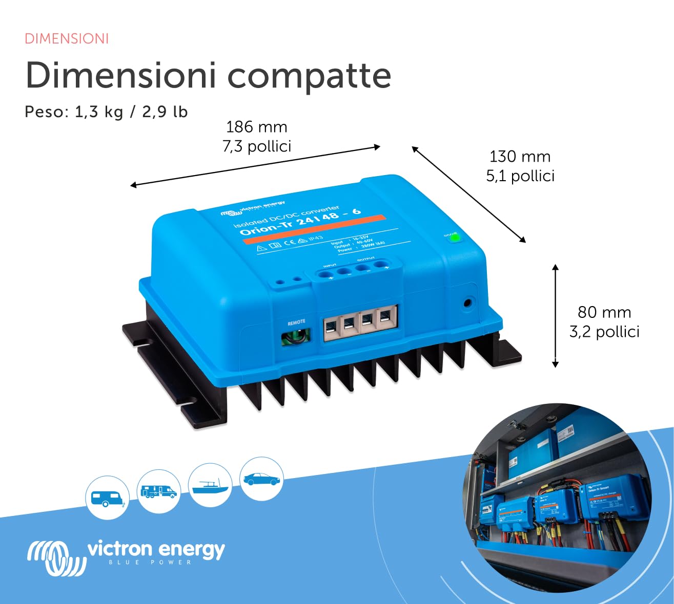 Convertitore DC-DC Victron Energy Orion-TR IP43 24/48V A 6A 280W | Isolato Per Auto E Barche - Foto 2