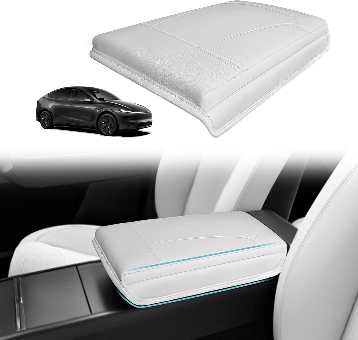 Product image of BestEvMod Thickened Center Console Armrest Pad Cover Compatible with Tesla Model Y Juniper 2025 2026 Extra Soft Microfiber Vegan Leather Protector Seat Armrest Cover OEM Style (White)
