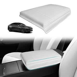 BestEvMod Thickened Center Console Armrest Pad Cover Compatible with Tesla Model Y Juniper 2025 2026 Extra Soft Microfiber Vegan Leather Protector Seat Armrest Cover OEM Style (White) - Amazon product rated Grade A