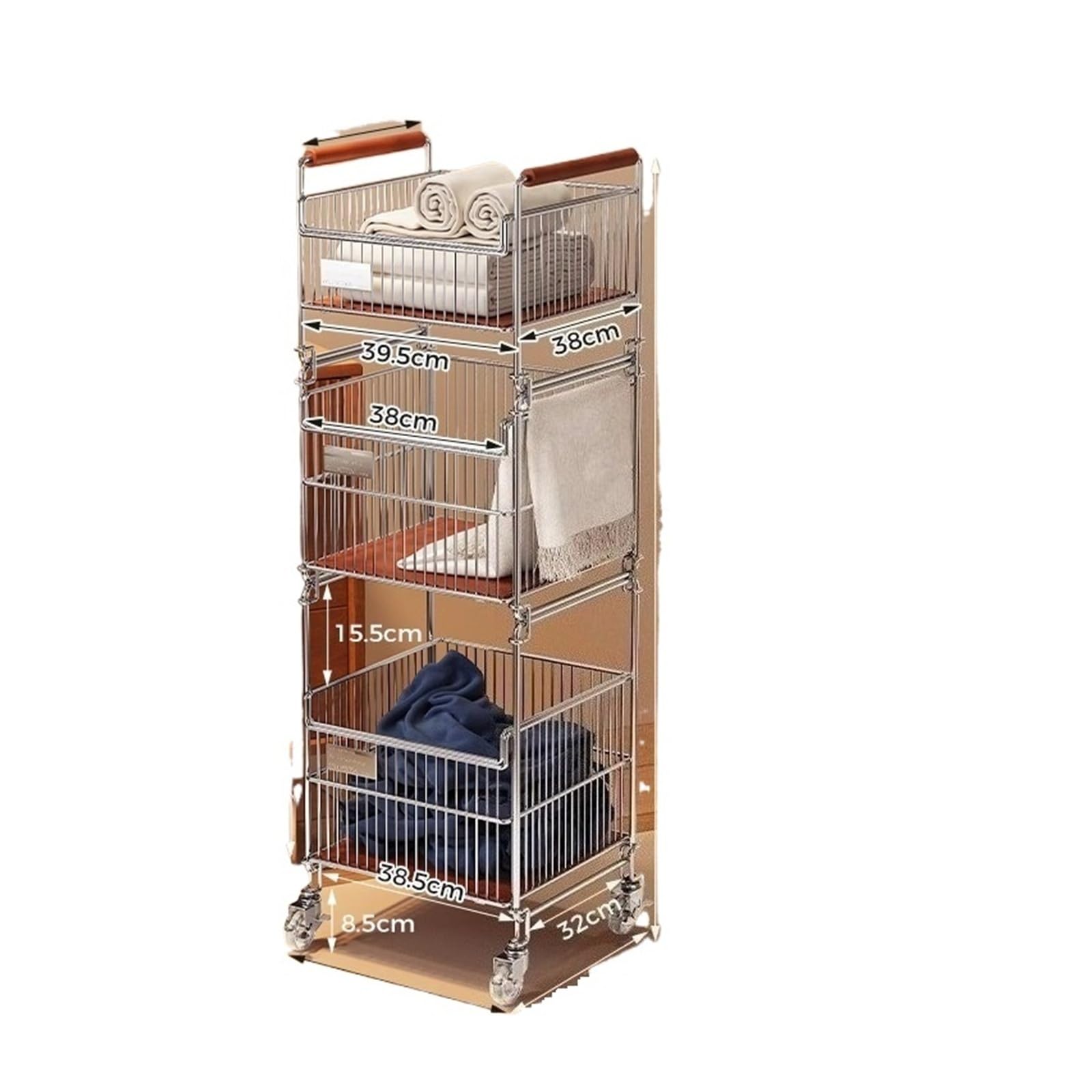 Roller laundry basket Laundry Basket Large Hamper Dirty Clothes Baskets Storage(3 Layers)
