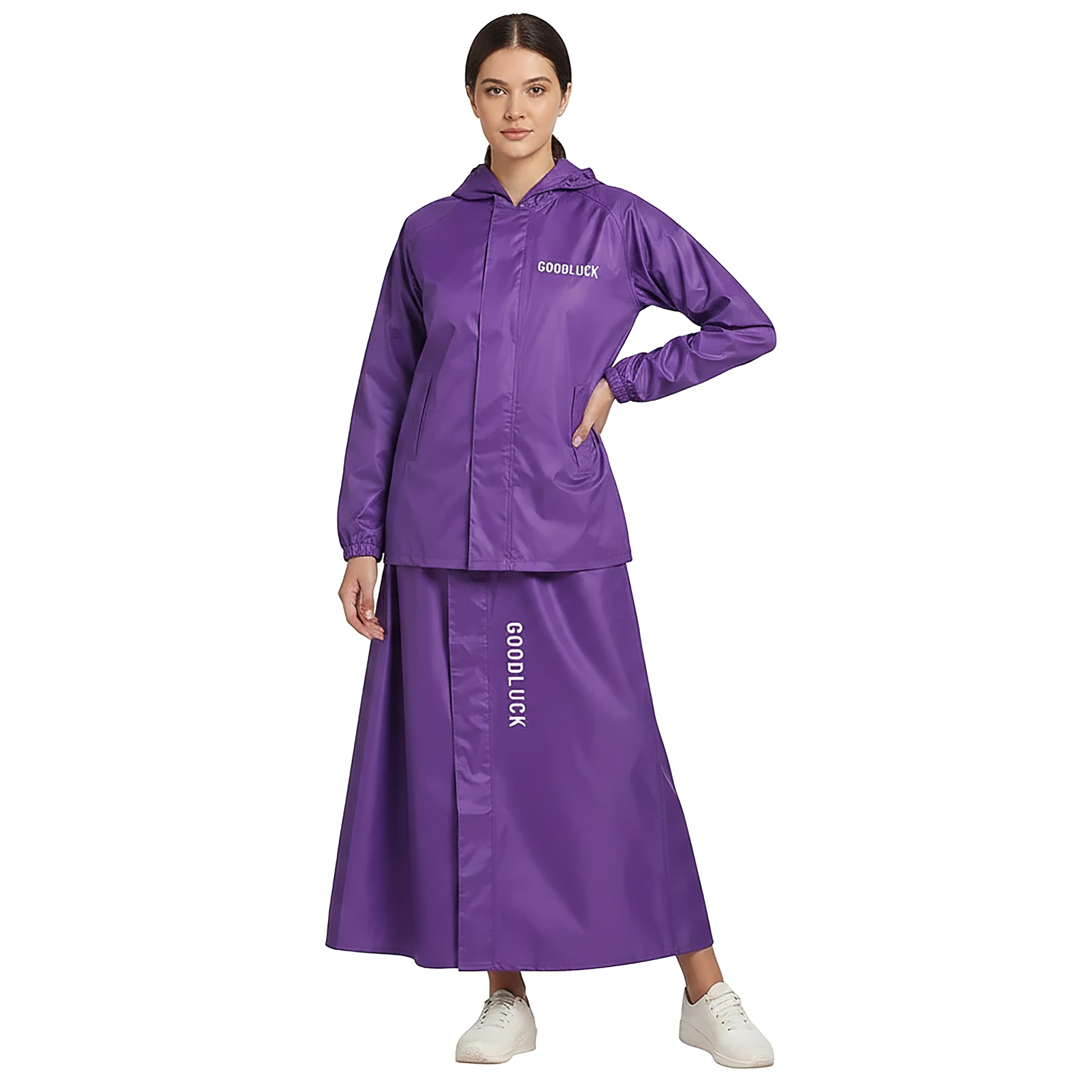 Goodluck Women’s Waterproof Skirt Suit Raincoat Set with Hood | Heavy Duty Rain Protection | Lightweight Windproof | Waterproof Nylon | Outdoor Rainwear for Travel Hiking Cycling-image-18