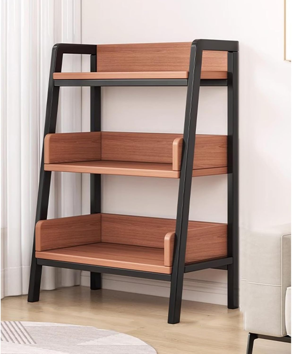 [FOQW] 棚 オープンシェルフ 台形 ブラック-3段 50*32*86cm スリム オープンラック おしゃれ 収納棚 本棚 ディ