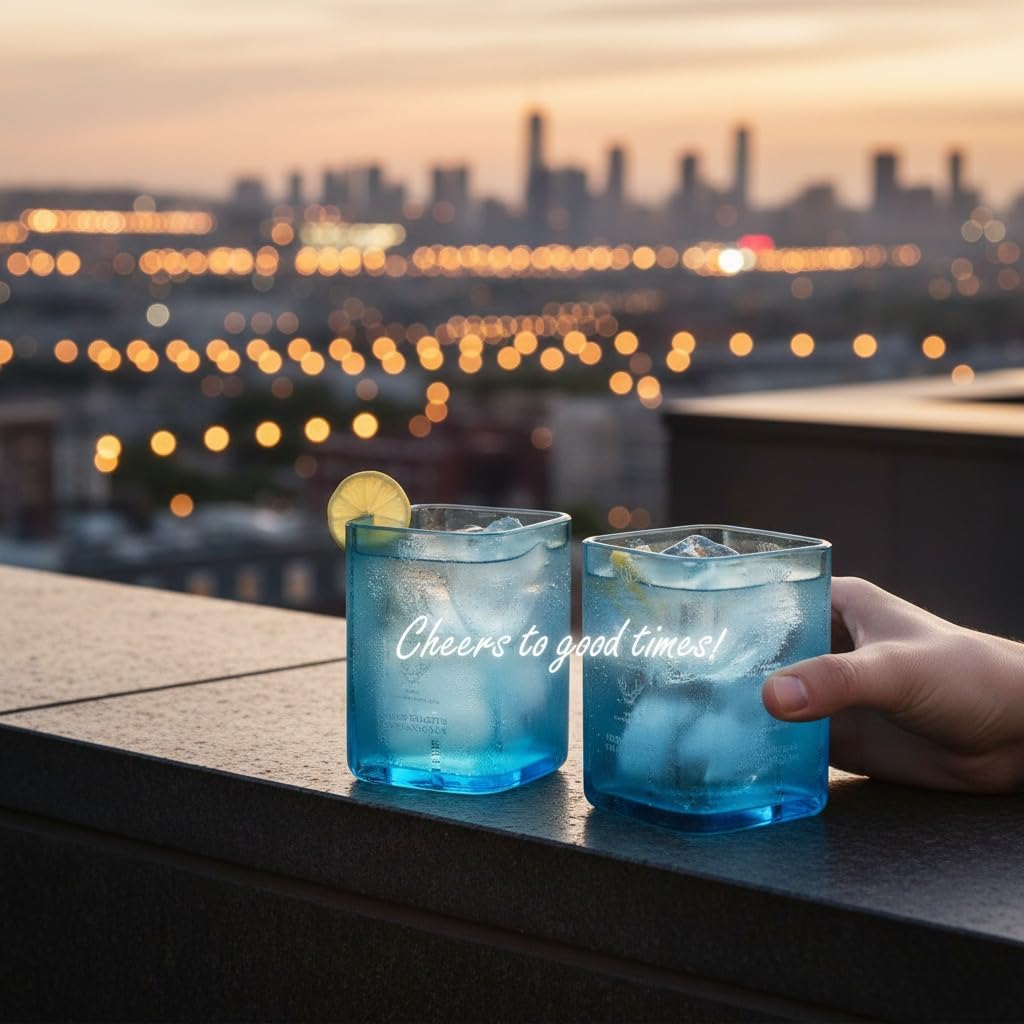 Upcycled Bombay Sapphire Gin Glasses and Platter Set of 3 with Premium Gift Box | Eco-friendly Glasses for Drinks made from Gin bottles | Ideal for Gin, Whiskey, Cocktail Nibbles and Finger Food - Image 3