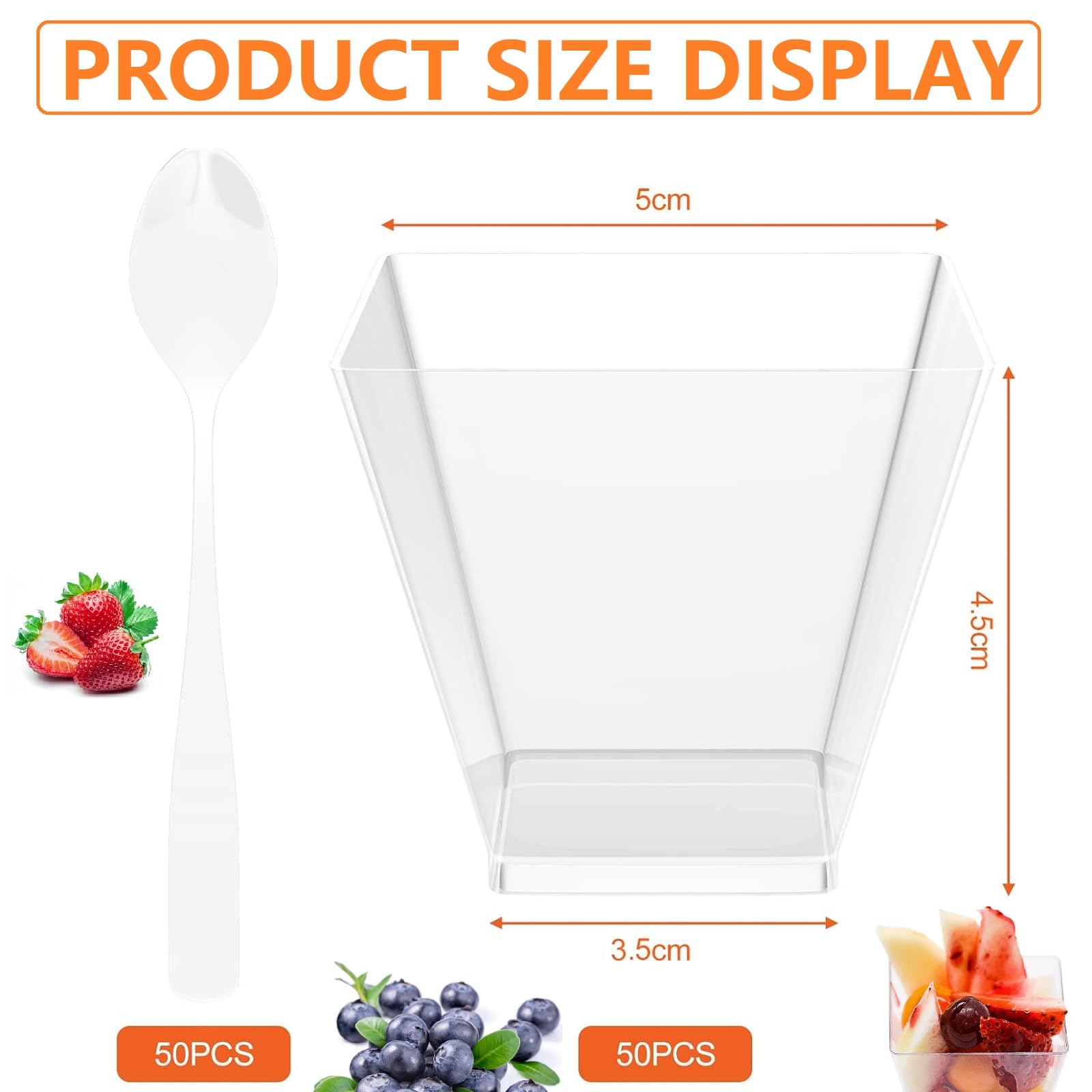 Set 50 Tazze Dessert 60ml Con Cucchiai - Bicchierini Plastica Riutilizzabili Per Mousse, Gelati, Budini - Perfette Per Feste E Compleanni